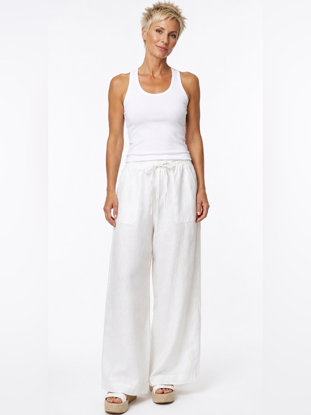 LAUREN RALPH LAUREN 100% Linen Waist Tie Wide Leg Pants w/ 4 Pockets Sz 10